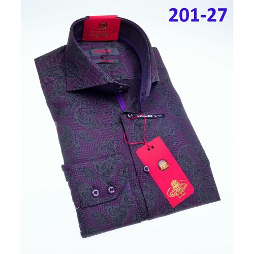 Axxess Plum Paisley Design Cotton Modern Fit Dress Shirt With Button Cuff 201-27.