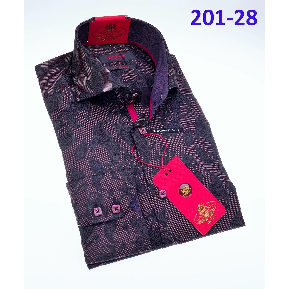 Axxess Dark Purple Paisley Design Cotton Modern Fit Dress Shirt With ...