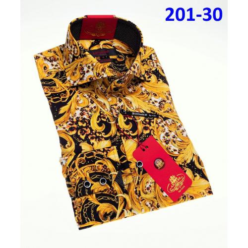 Axxess Gold / Black / White Cotton Modern Fit Dress Shirt With Button Cuff 201-30.