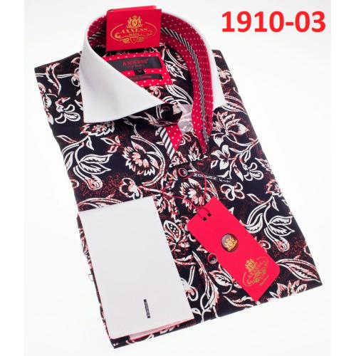 Axxess Black / White / Red Paisley Design Cotton Modern Fit Dress Shirt With Button Cuff 1910-03.