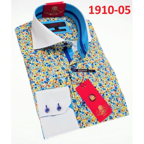 Axxess White Multi Color Cotton Modern Fit Dress Shirt With Button Cuff 1910-05.