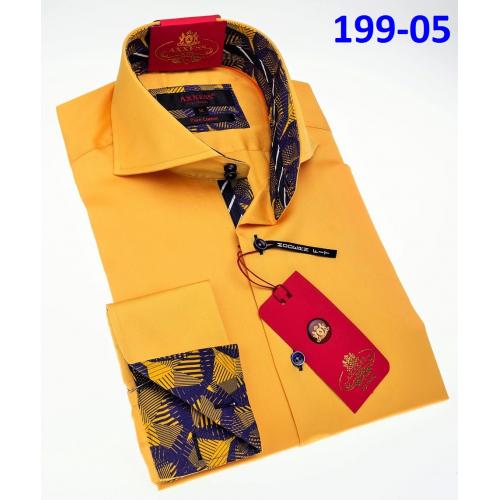 Axxess Classic Mustard Yellow / Blue Modern Fit Cotton Dress Shirt With French Cuff 199-05.