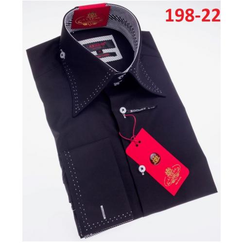 Axxess Black Pick Stitching Cotton Modern Fit Dress Shirt With French Cuff 198-22.