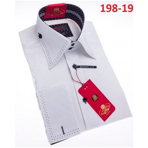 Axxess White Pick Stitching Cotton Modern Fit Dress Shirt With French Cuff 198-19.