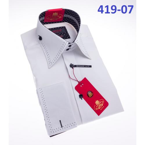 Axxess  White Pick Stitching Cotton Modern Fit Dress Shirt With French Cuff 419-07.