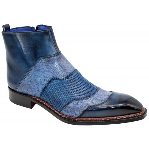 Emilio Franco "Lucio" Blue Combination Genuine Calfskin Ankle Boots.