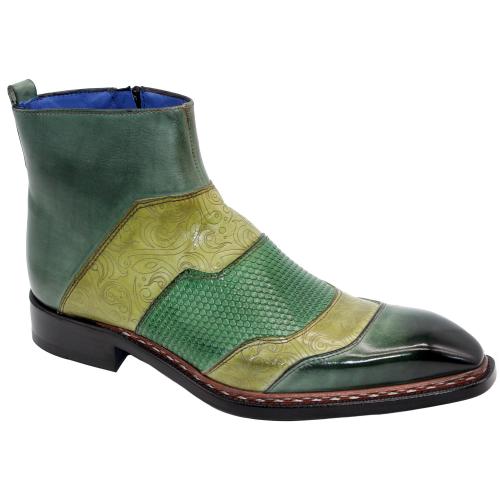 Emilio Franco "Lucio" Green Combination Genuine Calfskin Ankle Boots.