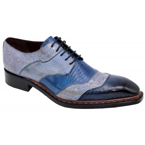 Emilio Franco "Martino" Blue Combination Genuine Calfskin Oxford Shoes.