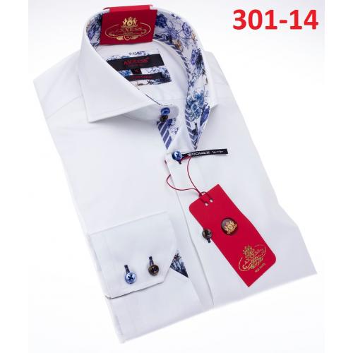 Axxess White Modern Fit Cotton Dress Shirt With Button Cuff 301-14.