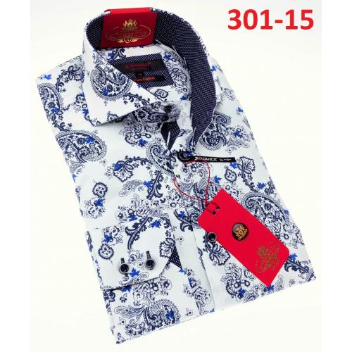 Axxess White / Navy / Blue Paisley Modern Fit Cotton Dress Shirt 301-15.