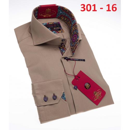 Axxess Pastel Brown Modern Fit Cotton Dress Shirt With Button Cuff 301-16.