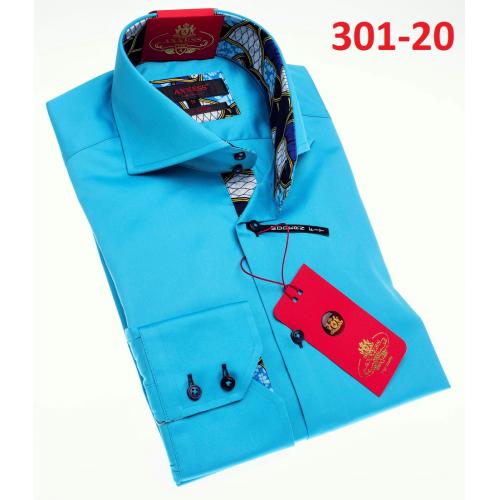 Axxess Turquoise Modern Fit Cotton Dress Shirt With Button Cuff 301-20.