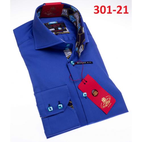 Axxess Royal Blue Modern Fit Cotton Dress Shirt With Button Cuff 301-21.