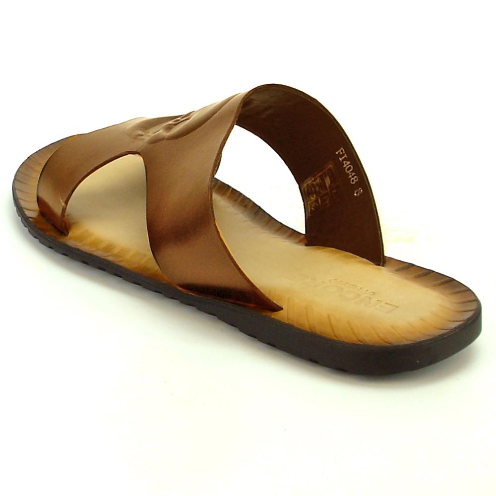 Download Encore By Fiesso Brown Open Toe Leather Slide Sandals ...