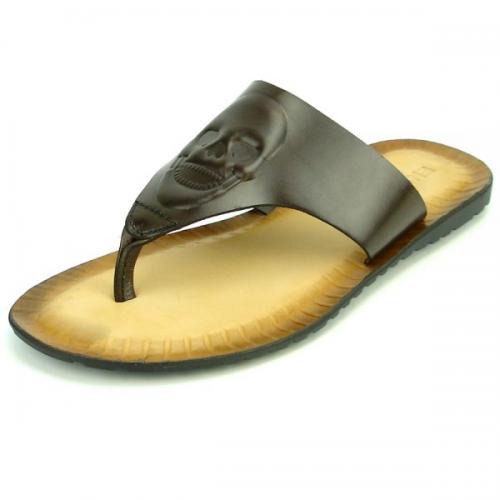 Encore By Fiesso Brown Leather Flip-Flop Sandals FI4049
