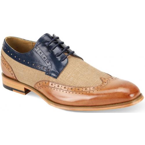 Giovanni "Hunter" Whisky / Navy / Beige Linen / Calfskin Derby Shoes.