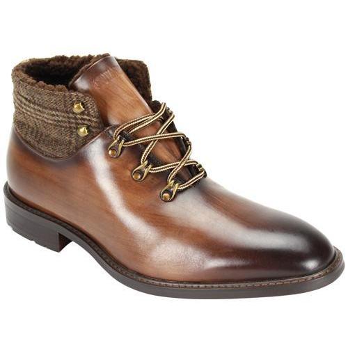 Giovanni Kurtis Brown Burnished Calfskin / Tweed Lace-Up Ankle Boots. -  $139.90 :: Upscale Menswear 