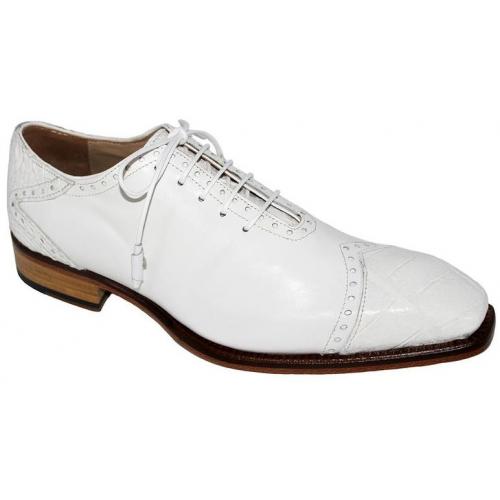 Fennix Italy "James" White Genuine Alligator / Suede Oxford Shoes.