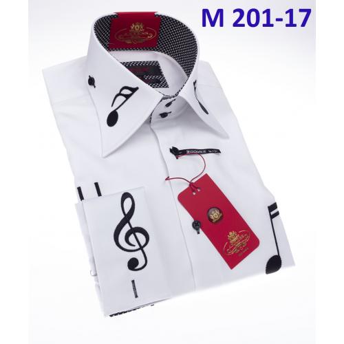 Axxess White / Black Music Note Embroidery Cotton Modern Fit Dress Shirt With French Cuff M201-17.