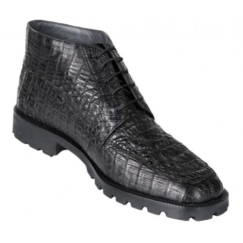 Los Altos Black All-Over Genuine Hornback Crocodile Chukka Ankle Boots ZA2060205