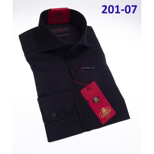 Axxess Black Cotton Modern Fit Dress Shirt With Button Cuff 201-07.