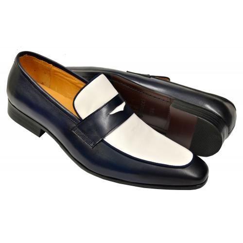 Carrucci Navy / White Genuine Leather Two Tone Penny Loafers KS2240-12T