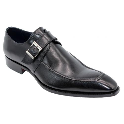 Duca Di Matiste "Garda" Black Genuine Calfskin Monk Strap Loafer Shoes.