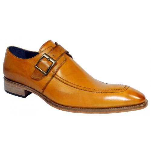 Duca Di Matiste "Garda" Camel Genuine Calfskin Monk Strap Loafer Shoes.