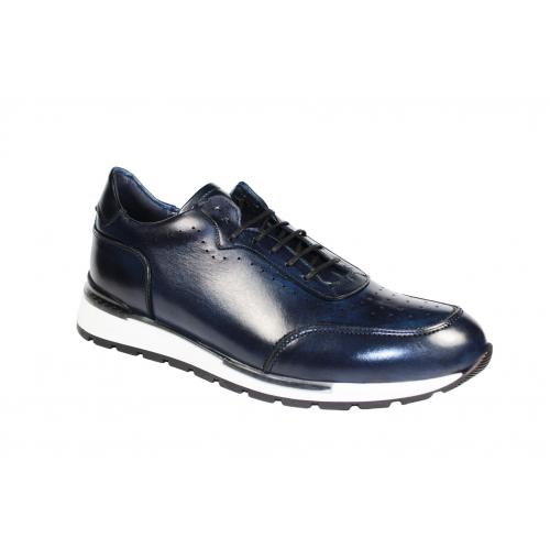 Duca Di Matiste "Marini" Navy Genuine Calfskin Sneakers.