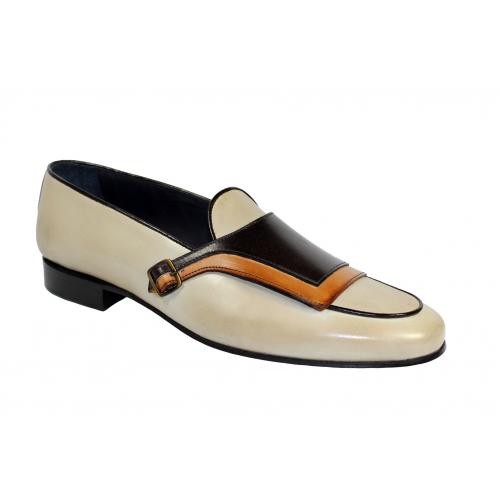 Duca Di Matiste "Potenza" Brown Combo Genuine Calfskin Monk Strap Loafer Shoes.