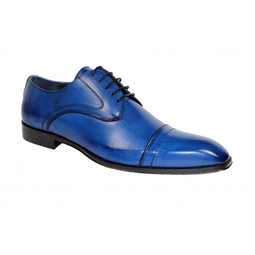 Duca Di Matiste "Trieste" Blue Genuine Calfskin Lace-Up Shoes.
