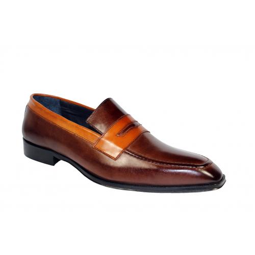 Duca Di Matiste "Terni" Brown/Cognac Genuine Calfskin Loafer Shoes.