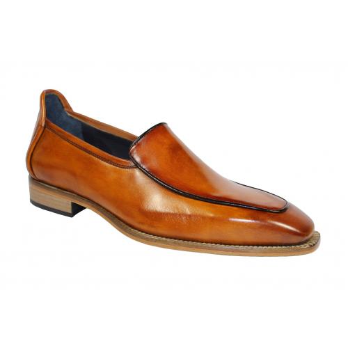 Duca Di Matiste "Fano" Cognac Genuine Calfskin Loafer Shoes.