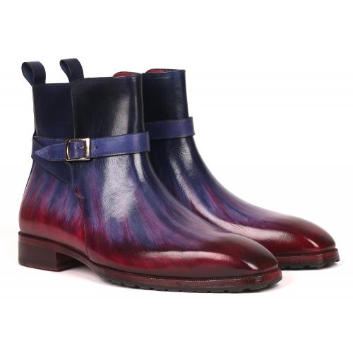 Paul Parkman "955MIX32" Navy / Burgundy Hand-Painted Calfskin Single Strap Jodhpur Boots