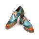 Paul Parkman "8506-TRQ" Turquoise / Tobacco Genuine Calfskin Wingtip Derby Shoes
