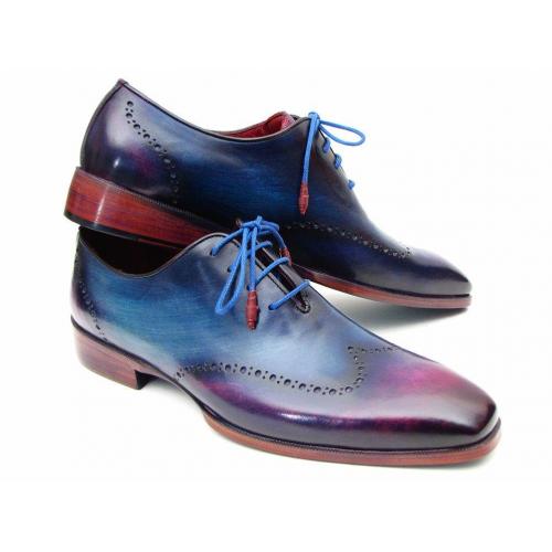 Paul Parkman ''084VX55'' Blue / Purple Genuine Leather Wingtip Oxfords Shoes.