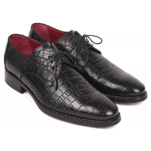 Paul Parkman "5254BLK'' Black Genuine Calfskin Embossed Leather Derby Shoes