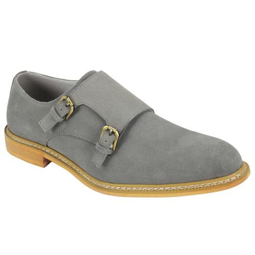 Giovanni "Kasey" Grey Calfskin Suede Double Monk Strap Dress Casual Shoes.