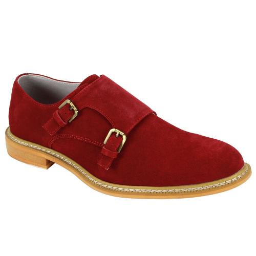 Giovanni "Kasey" Red Calfskin Suede Double Monk Strap Dress Casual Shoes.