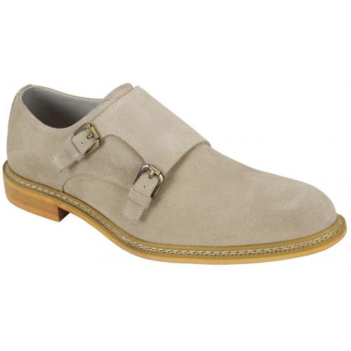 Giovanni "Kasey" Bone Calfskin Suede Double Monk Strap Dress Casual Shoes.
