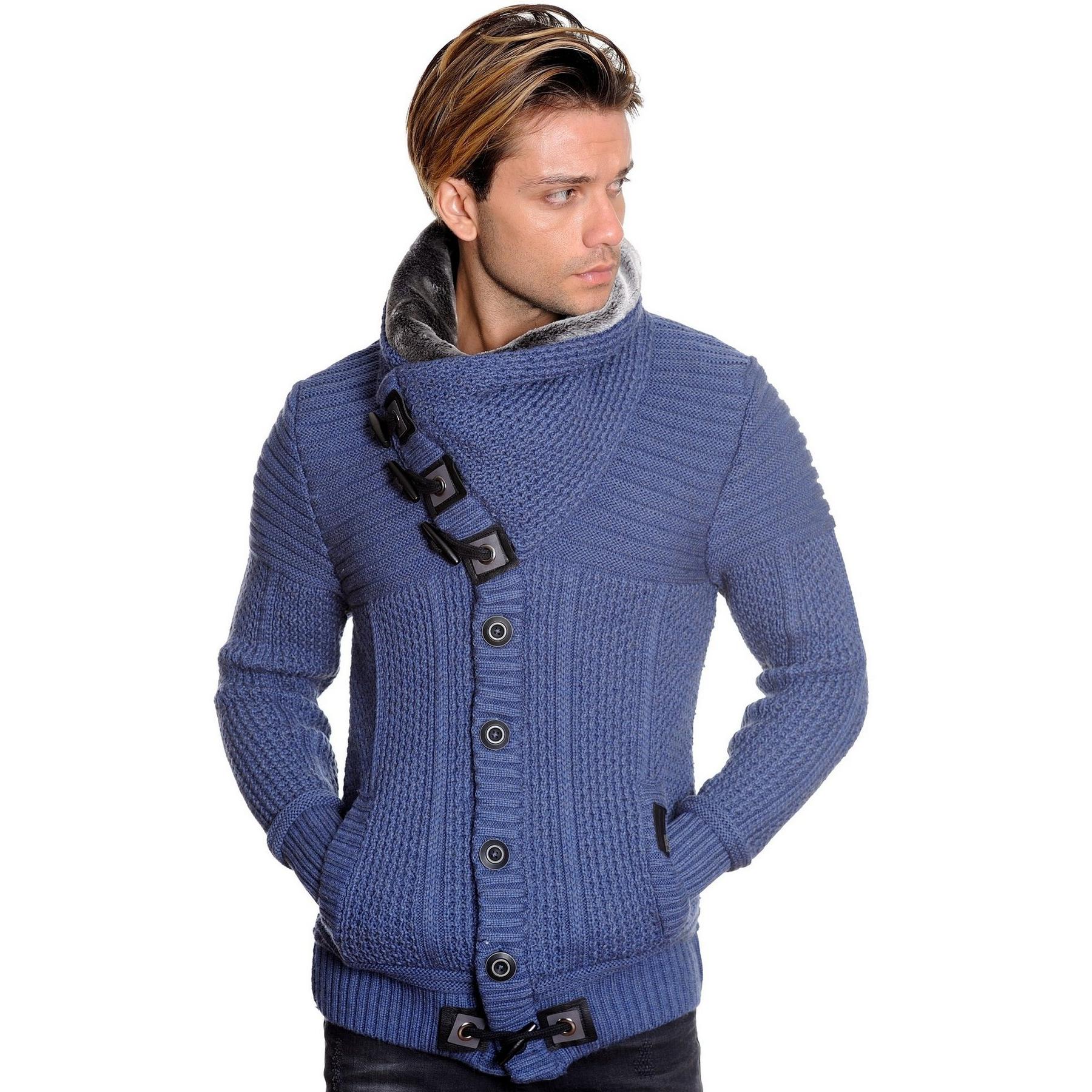 LCR Denim Blue Modern Fit Wool Blend Shawl Collar Cardigan Sweater 7100 ...