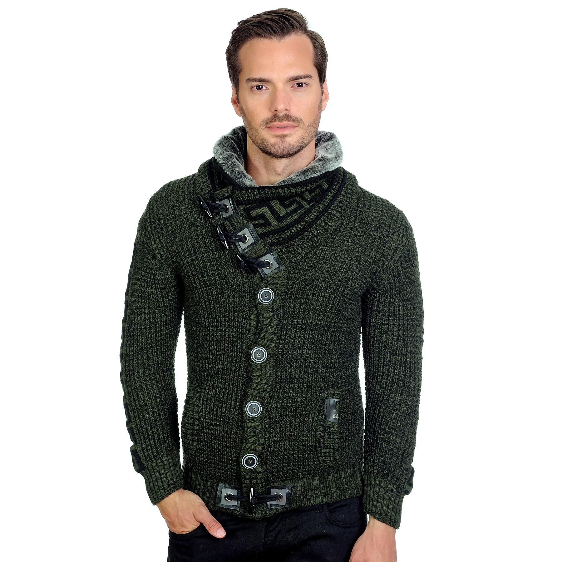 LCR Olive / Black Button-Up Modern Fit Wool Blend Shawl Collar Sweater ...