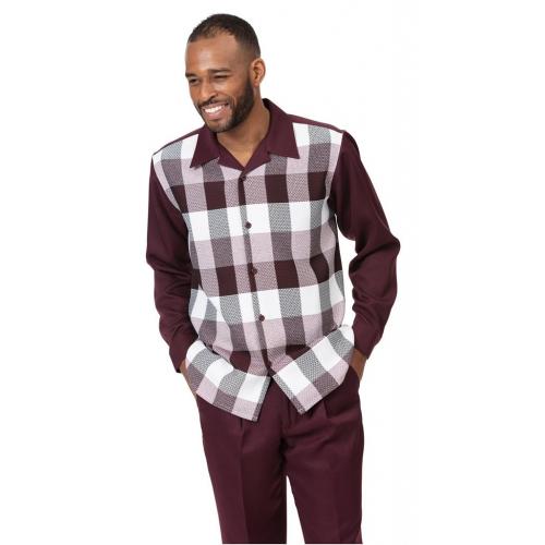 Montique Wine / White / Black Woven Checkered Plaid Long Sleeve Outfit 2026