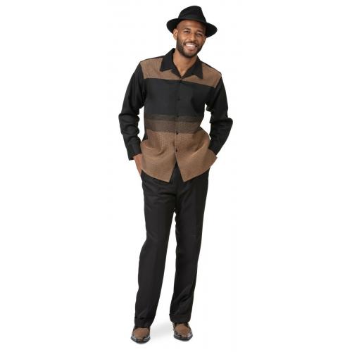 Montique Black / Camel Woven Multi-Stitch Design Long Sleeve Outfit 2050
