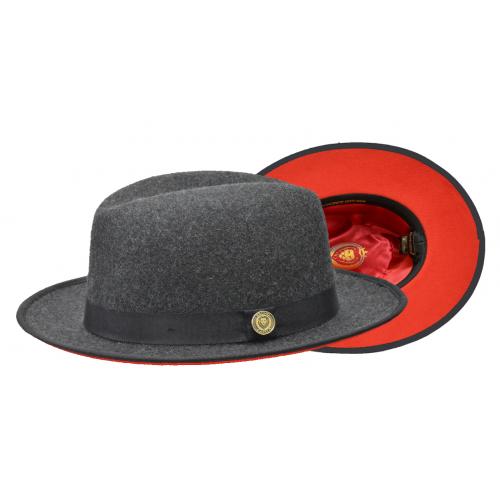 Bruno Capelo Charcoal Grey / Red Bottom Australian Wool Fedora Dress Hat PR-306
