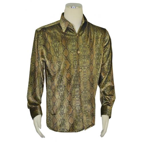 Pronti Olive / Gold Metallic Lurex Python Print Long Sleeve Shirt S6452