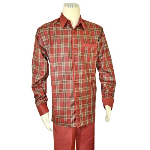Pronti Brick Red / Camel / Black Plaid Sharkskin Long Sleeve Outfit SP6422