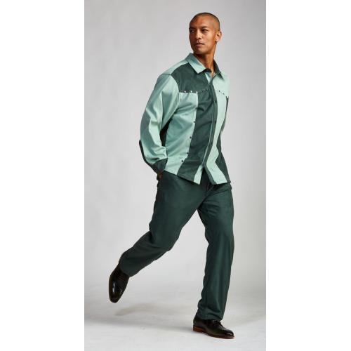 Silversilk Sage Green / Dark Green Button-Up Studded Microsuede Outfit 9568