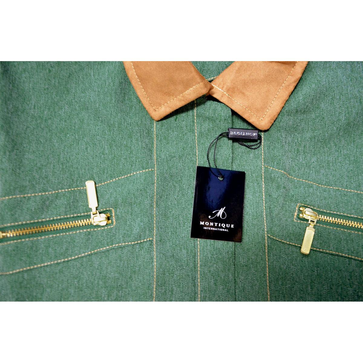 Montique Olive Green / Whisky Denim Style Microsuede Trimmed Jacket ...