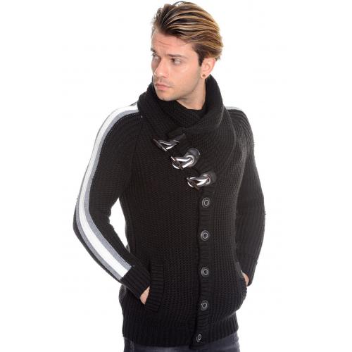 LCR Black / White / Grey Modern Fit Wool Blend Shawl Collar Cardigan Sweater 5930